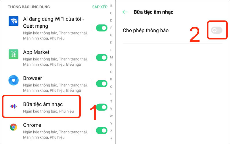 Tắt cho phép thông báo cho ứng dụng