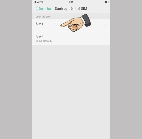 Chọn sim để sao chép danh bạ