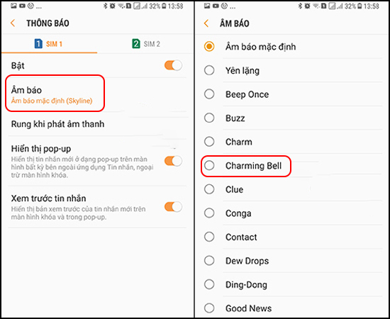 Chọn Nhạc chuông muốn thay đổi