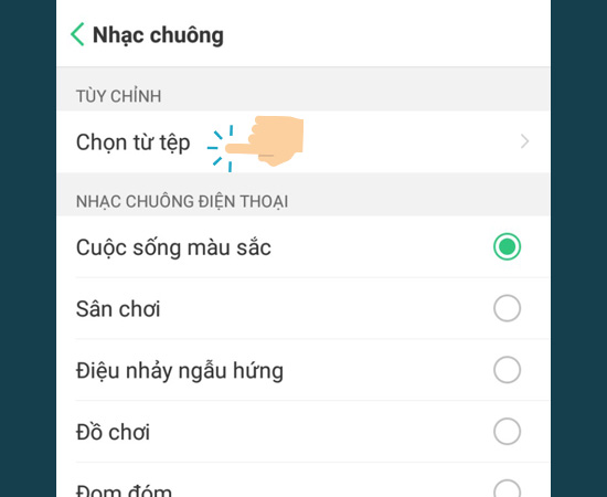 Bước 3: Ngoài những âm báo mặc định bạn có thể Chọn từ thư mục.