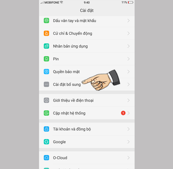 Bạn vào cài đặt bổ sung