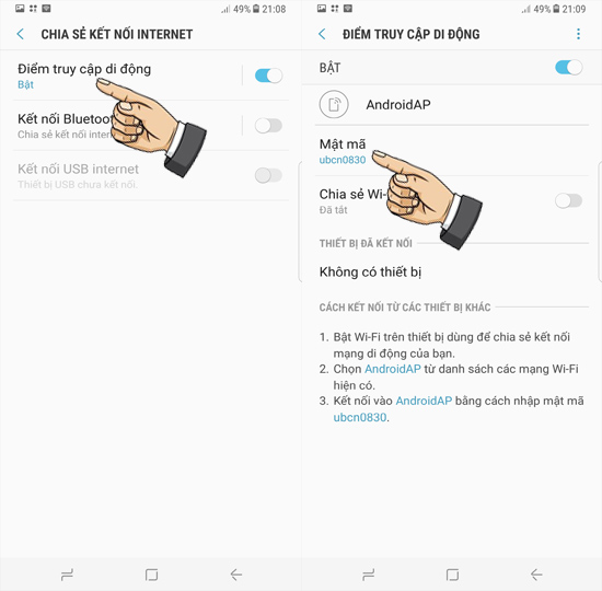 Bước 4: Chọn Điểm truy cập di động để thiết lập tên và mật khẩu.