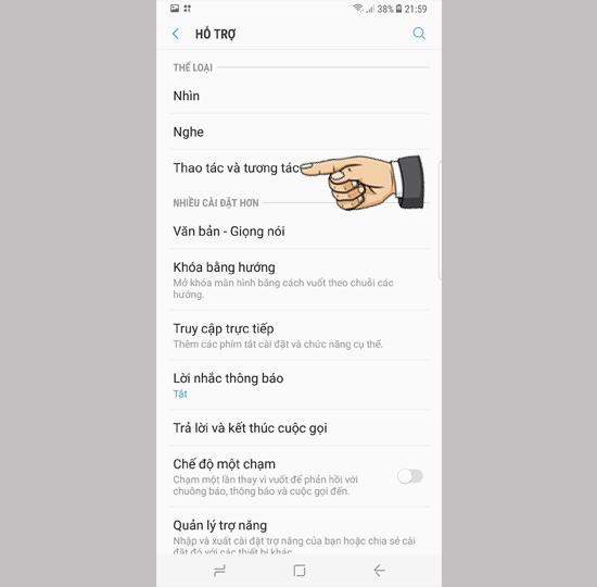 Chọn "Thao tác và tương tác".