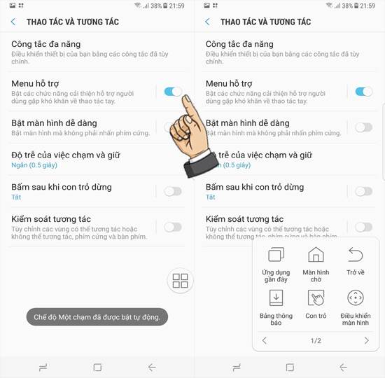 Bật "Menu hỗ trợ".