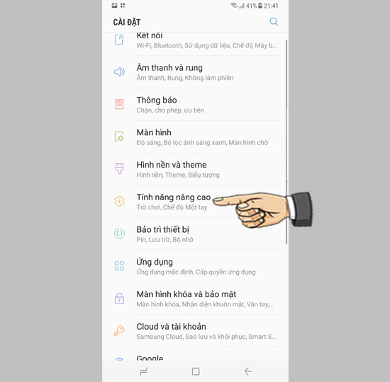 chọn Tính năng nâng cao