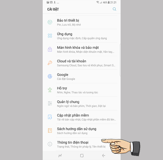 chọn Thông tin thiết bị