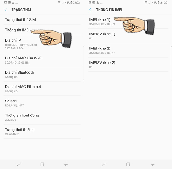 Bước 3: Thông tin IMEI sản phẩm.