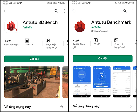 Bước 1: Các bạn tải về 2 ứng dụng Antutu Benchmark và Antutu 3DBench.