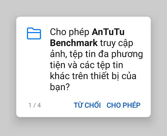 Bước 2: Các bạn mở ứng dụng Antutu Benchmark. Nếu phần mềm có yêu cầu truy cập thì các bạn chọn Cho Phép.
