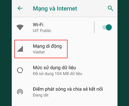Bước 2: Chọn tiếp vào Mạng di động.