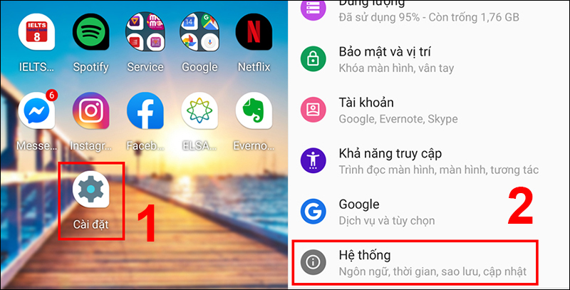 Chọn Hệ thống trong phần Cài đặt