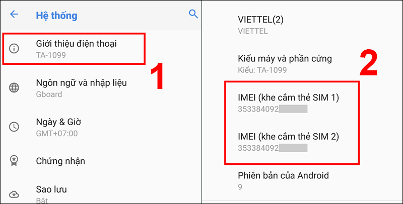 Chọn Giới thiệu điện thoại để xem IMEI