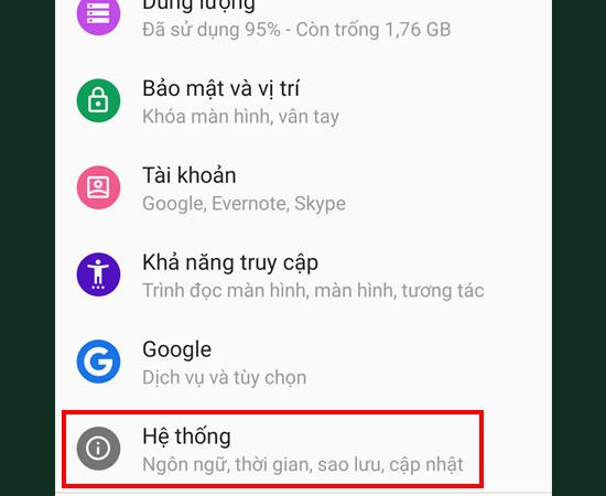Bước 2: Chọn Hệ thống.