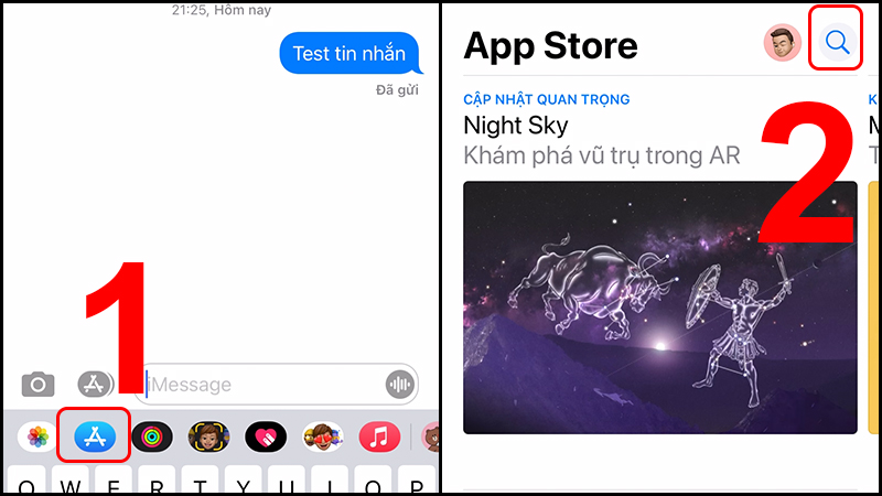 Chọn mục App Store trong iMessage để tải sticker