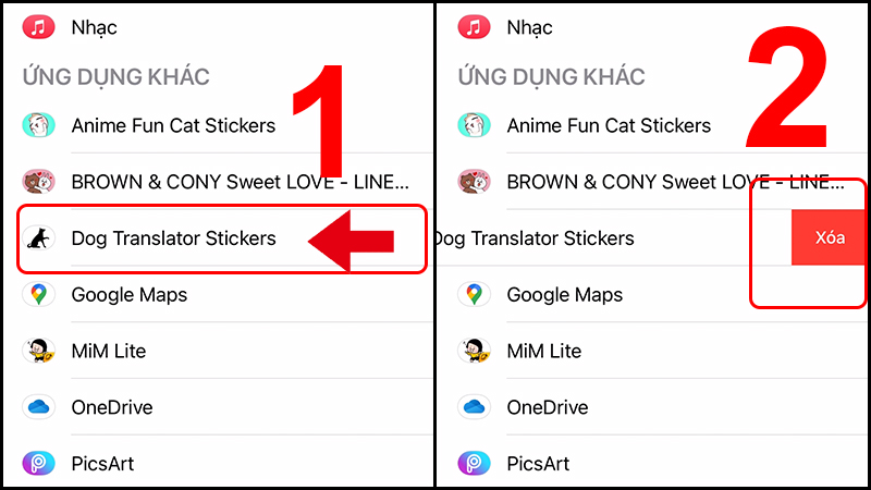 Trượt từ trái sang phải rồi bấm Xóa