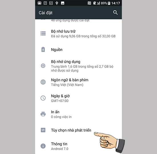 Vào chế độ phát triển