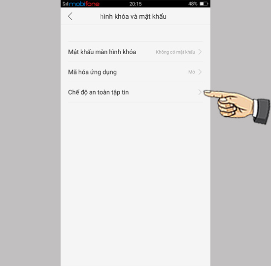 Bước 2: Chọn Chế độ an toàn tập tin