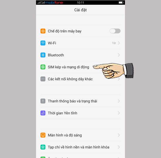 chọn Sim kép & mạng di động