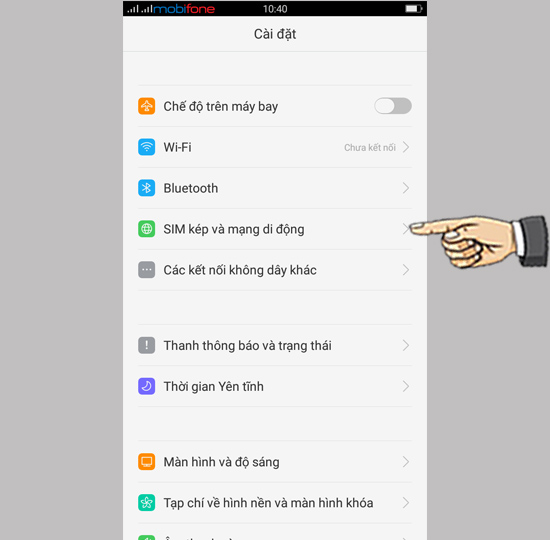 chọn Sim kép & mạng di động