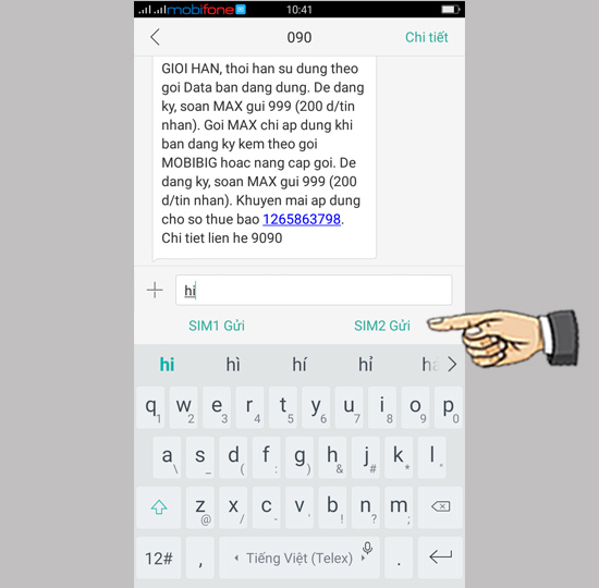 Bước 4: Chọn thẻ sim khi nhắn tin.