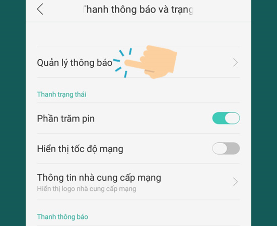 Bước 2: Tiếp theo chọn Quản lý thông báo.