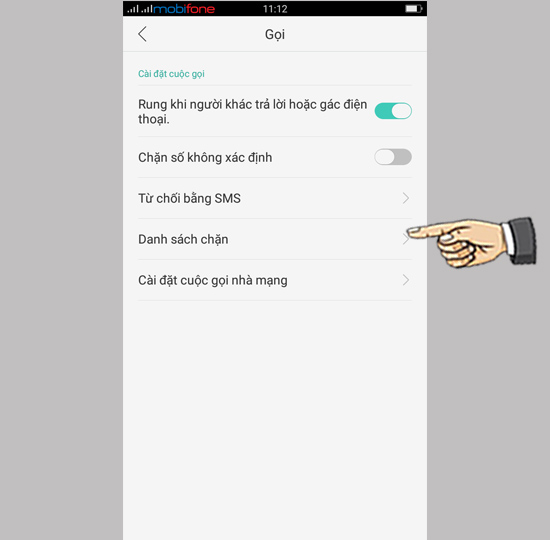 Bước 2: Chọn Danh sách chặn