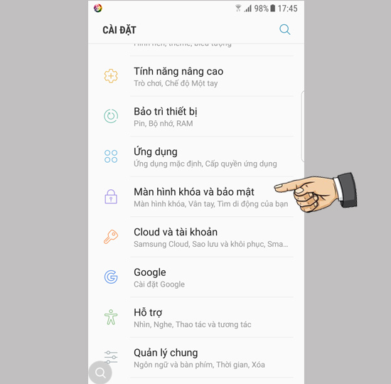 Cài đặt màn hình khóa và bảo mật