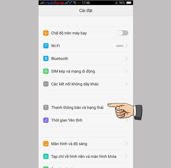 ​Cài đặt thanh thông báo và trạng thái