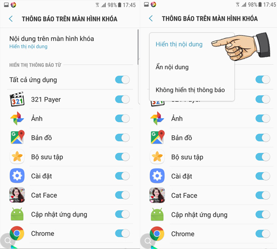 Kiểm tra hiện nội dung thông báo
