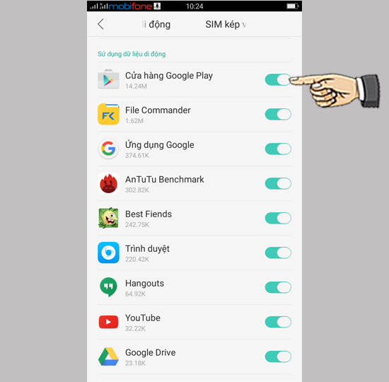 Bước 2: Chọn các ứng dụng cho phép dùng 3G.