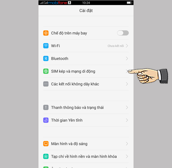 chọn Sim kép và mạng di động
