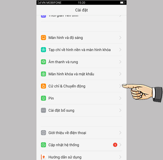 chọn Cử chỉ và chuyển động