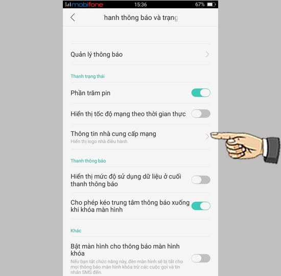 Bước 2: Chọn Thông tin nhà cung cấp mạng
