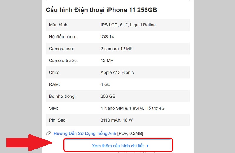 Click vào Xem thêm cấu hình chi tiết.