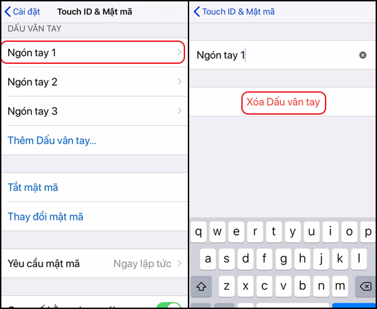 Xoá và thiết lập lại vân tay