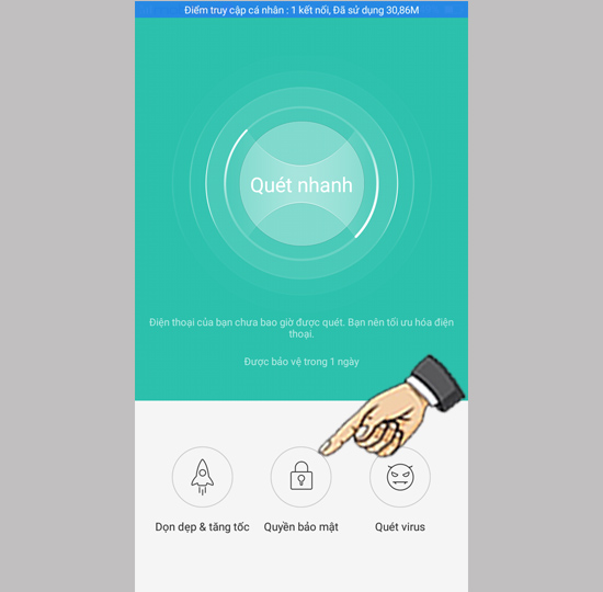 Bước 2: Chọn Quyền bảo mật