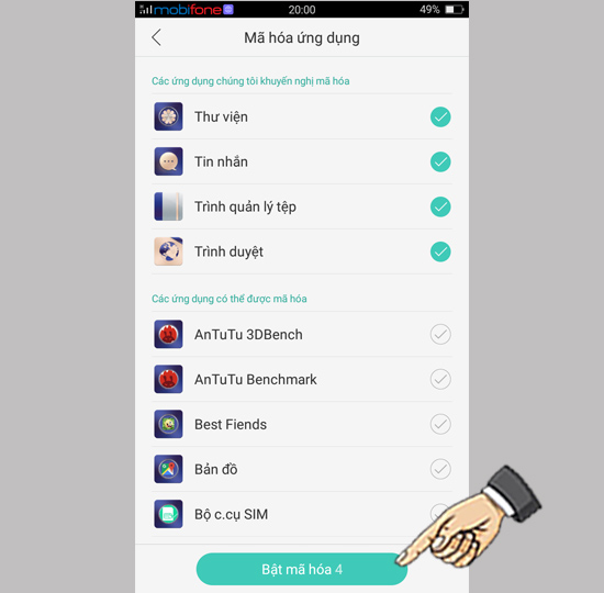 Bước 4: Chọn Bật mã hóa