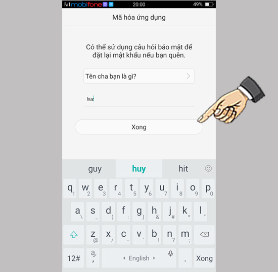 Bước 6: Chọn câu hỏi bảo mật.
