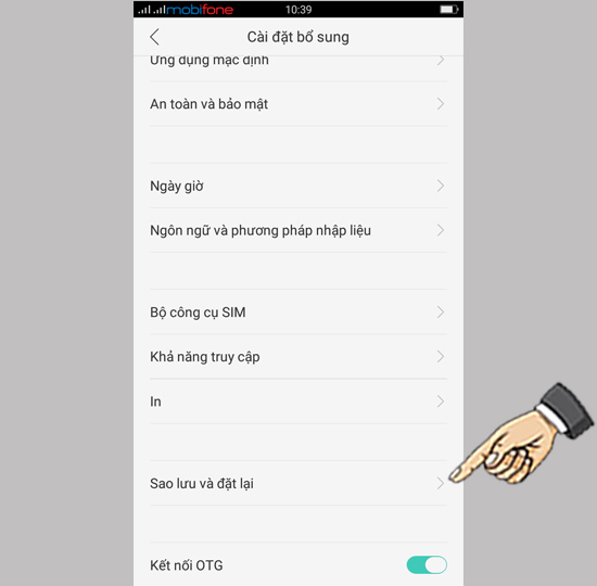Bước 2: Chọn Sao lưu và đặt lại
