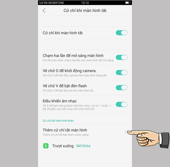 Bước 3: Chọn Thêm cử chỉ tắt màn hình