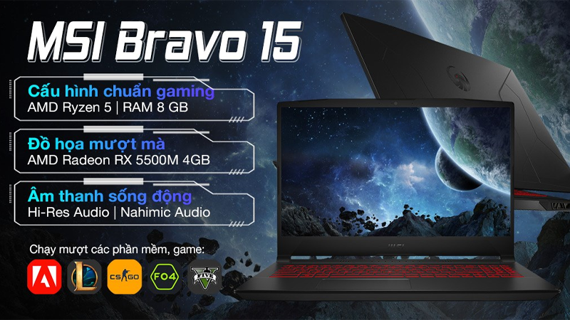 Laptop gaming MSI Gaming Bravo 15 B5DD R5 5600H có ngoại hình cá tính