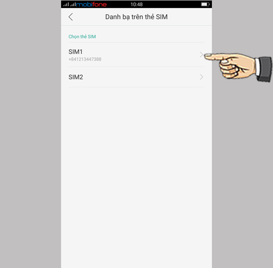 Bước 3: Chọn sim muốn copy danh bạ.