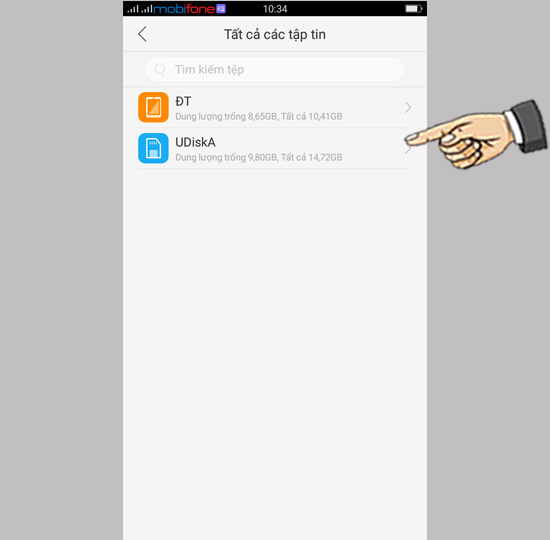 Bước 4: Kiểm tra bộ nhớ USB OTG bằng ứng dụng quản lí File.