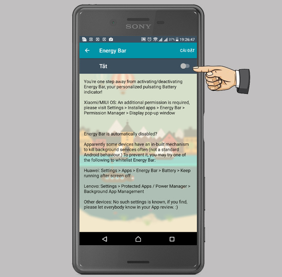 Chọn c&ocirc;ng tắc để bật