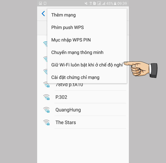 Giữ Wifi luôn bật ở chế độ nghỉ